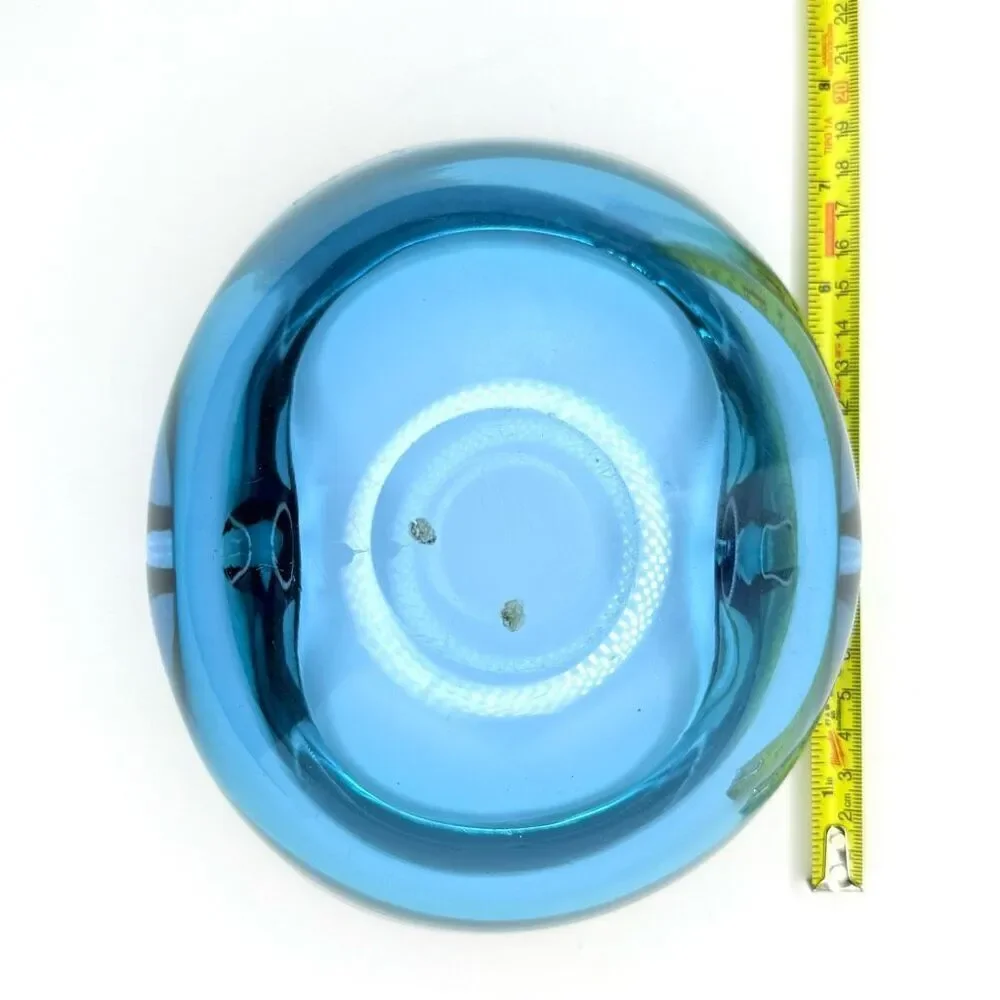 Mid-Century Murano Style Sommerso Blue Cobalt Heart Glass Bowl Ashtray